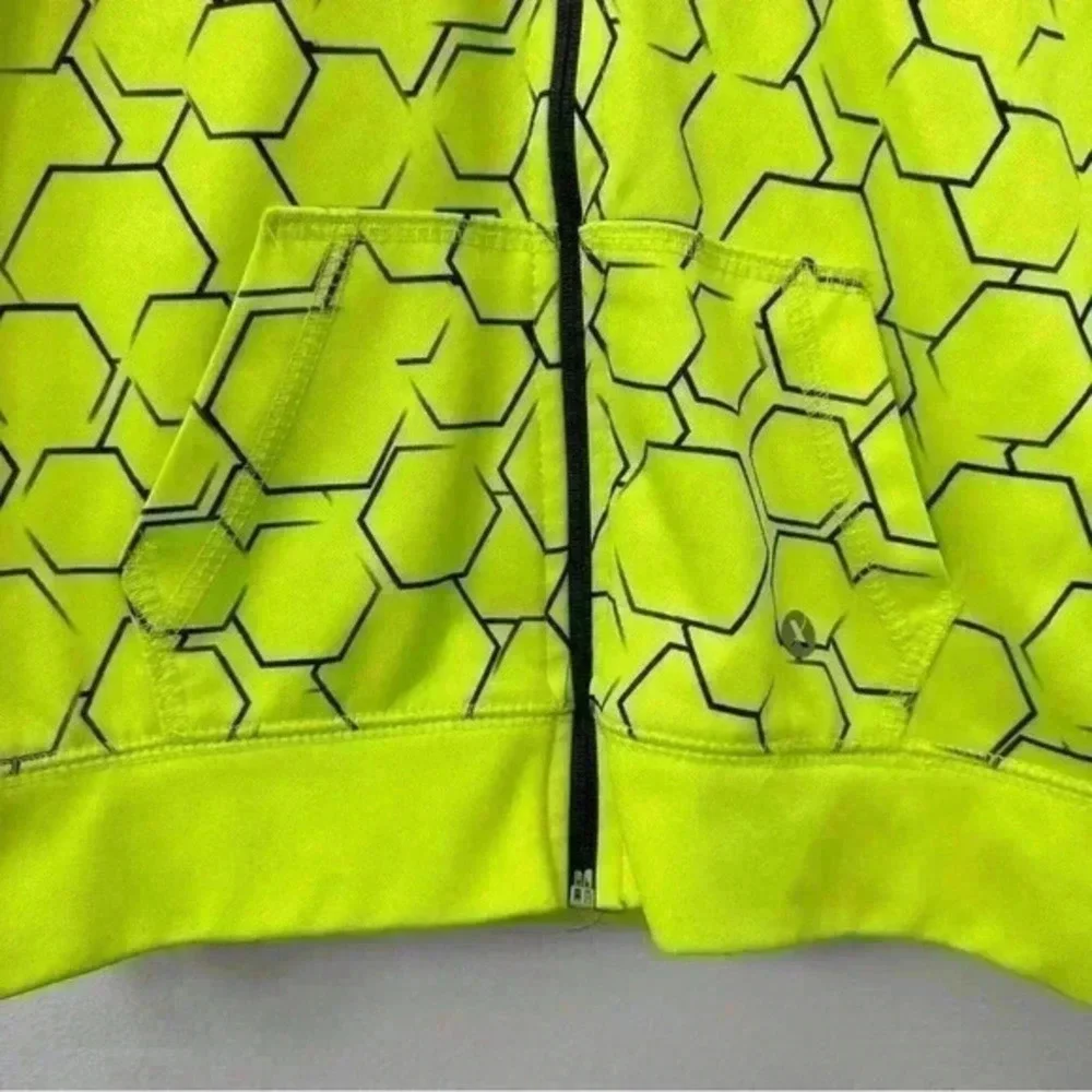 Xersion Geometric Hexagon Neon Yellow Black‎ Long Sleeve Zip Up Hoodie Kids XL